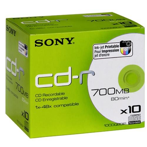 Festplatten: Sony 10 CDQ 80 D-IP CD-R-Inkjet-Printable 700 MB 80 min 10er Pack