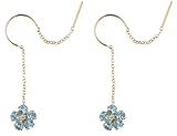 14k Yellow Gold Blue Topaz Flower w/ Center Round Diamond Earrings