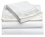 Touch of Paradise Renaissance 300-Thread-Count 100% Cotton Sateen King Sheet Set with Embroidery, White