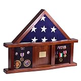 Military Medal Shadow Box with Display Case for Memorial Flag - Felt in Black, Blue, or Red (Black Selected)