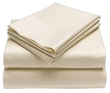High Country Linens Solid 300-Thread-Count Cotton Sateen Queen Sheet Set, Natural