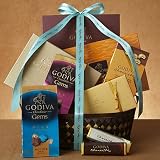 Godiva Chocolate: Chocolate Connoisseur Gift Basket with Blue Happy Birthday Ribbon