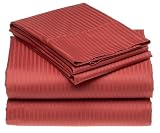 400-Thread-Count Woven Stripe Queen Sheet Set with Bonus Pillowcases, Berry