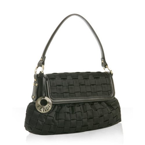 Fendi black satin basket-weave 