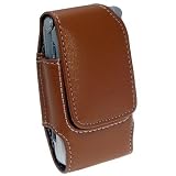 Premium Tan Leather Pouch with Ratcheting Clip for Motorola RAZR V3, Samsung T809, A900
