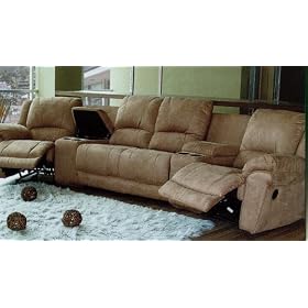 Promenade Collection Beige Microfiber Motion Theater Sofa Couch