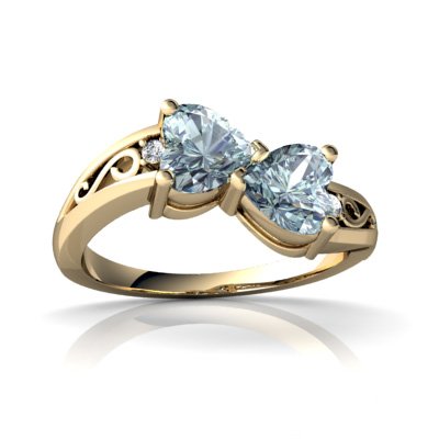 14K Yellow Gold Genuine Aquamarine and Diamond Ring