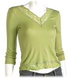 For Joseph Womens Lace Trimmed Shine Fabric V-Neck Tee