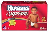 Huggies Supreme Baby-Shaped Diapers, Size 4 (22-37 Lbs), Pack of 108 Diapers