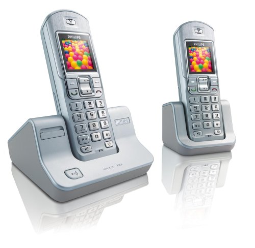 Projektoren: Philips DECT 723 Duo schnurloses Telefon Farbdiaplay SMS-Funktion Spiele SIM-Kartenleser mit zweitem Mobilteil