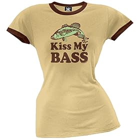 Kiss My Bass Slim Fitted Ladies Exclusive OldGlory Designs, Funny, Humor and Parody Cotton T-Shirt Apparel Merchandise by OldGlory