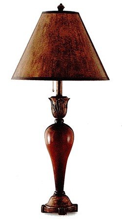 2 Elegant Antique Red Wood Table Desk Lamps