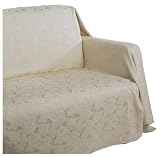 Ibiza Damask Leaf Jacquard Sofa Throw Cover, Beige