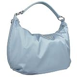 Prada Logoed Light Blue Nylon & Leather Medium Hobo Bag