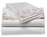 Touch of Paradise Butterfly 270-Thread-Count 100% Cotton Embroidered Queen Sheet Set,Blush