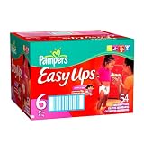 Pampers Easy Ups Absorbent Pants for Girls, Size 6, Large Pack, 54 Easy Ups