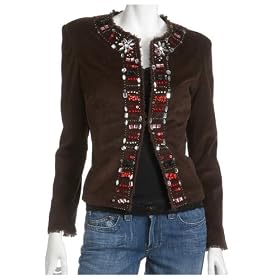 Brandon Thomas Women's Brown Frayed Edge Corduroy Jacket with Jewels by Brandon Thomas