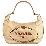 Prada Logoed Camel Nylon & Leather Hobo Bag