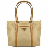 Prada Logoed Camel Nylon & Leather Tote Bag