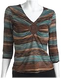 JTB Womens Jacquard Stripe Diamond Inset 3/4 Sleeve Shirt