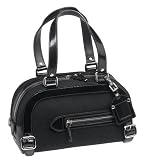 Prada Women's Nylon with Patent Leather Trim Buckled Bowling Bag with Front Utility Zippered Pocket, Nero