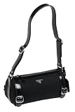 Prada Women's Nylon with Patent Leather Trim Roll Bag, Nero