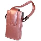 Motorola Vertical fashion leather pouch with wrist strap. Metallic Pink for Motorola V3 V3c