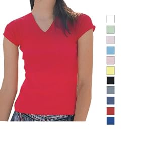 Bella - Ladies 1x1 Rib Short Sleeve V-Neck T-shirt - 1005 by Bella
