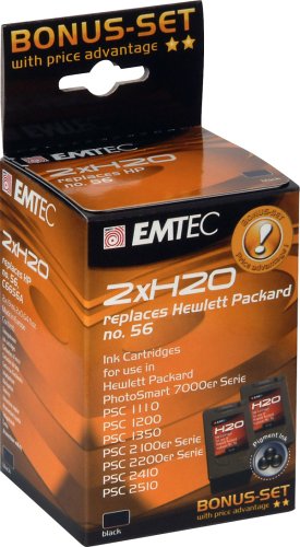 Drucker: Emtec Tintenpatrone Multipack 2x H20 entspricht Hewlett Packard C6656A Nr. 56