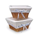 Badger Basket Honey Wicker Nursery Basket with White Waffle Liner and 3 Ribbons  Set of Two