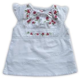 White Batiste Top with Flower Embroidery by New Potatoes