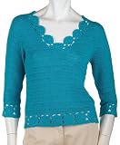 Lauren Hansen Womens Hand Crochet V neck with Circle Crochet
