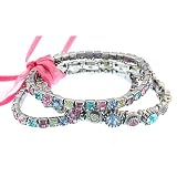 Set of 3 Cute Stretchy Sterling Silver Rhinestone Bracelet