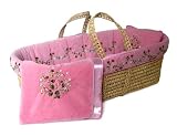 Floral Ribbon Velvet Moses Basket - Pink