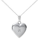 Sterling Silver Diamond Accented Children's Heart Locket, 15"