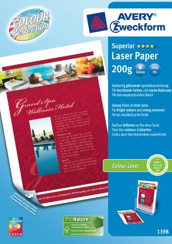 Elektronik und Foto: Avery Zweckform 1398 Fotopapier A4 f�r Farblaserdrucker beidseitig bedruckbar 200g 200 Blatt