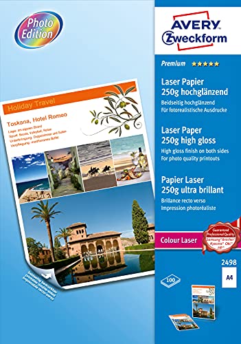 Elektronik und Foto: Avery Zweckform 2498 Premium Fotopapier A4 f�r Farblaserdrucker beidseitig bedruckbar 250g 100 Blatt