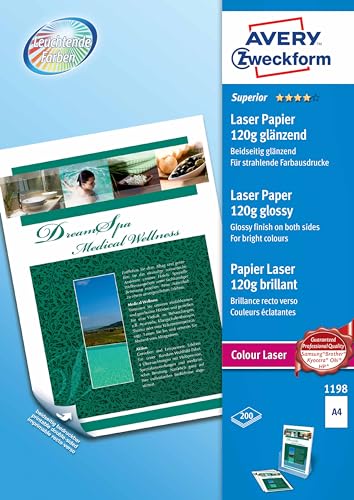 Elektronik und Foto: Avery Zweckform 1198 Fotopapier A4 f�r Farblaserdrucker, beidseitig bedruckbar 120g 200 Blatt