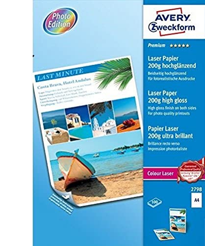 Elektronik und Foto: Avery Zweckform 2798 Premium Fotopapier A4 f�r Farblaserdrucker beidseitig bedruckbar 200g 100 Blatt