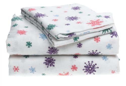 Pike Street Flannel Twin Sheet Set in Snowflakes