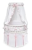 Round Bassinet with Waffle Weave Bedding - White/ Pink