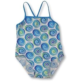 Plaid Fish Girls White Swimsuit With Blue And Green Swirls by Globaltex