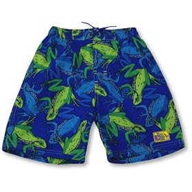 Plaid Fish Toddler Boys Royal Blue Swim Trunks ~ Crazy Frogs by Globaltex