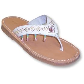 Kid Express Girls White Leather Flip Flop With Beads ~ Julie by A.N.T. Originals