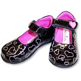 Kid Express Black Patent Maryjane With Pink Stitched Hearts ~ Kiddie Heart 3201 by A.N.T. Originals