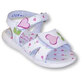 Kid Express Toddler Girls White Leather Sandal With Hearts ~ Smiley Hearts by A.N.T. Originals