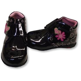 Kid Express Black Patent Boot With Pink Stitched Hearts ~ Flower Heart 3231 by A.N.T. Originals
