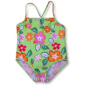 Plaid Fish 7-14 Girls Lime Swimsuit With Hibiscus by Globaltex