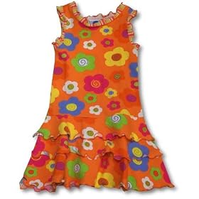 Toddler Girls Orange Three Tiere Dress ~ Retro Floral by Globaltex