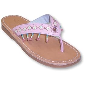 Kid Express Girls Pink Leather Flip Flops With Beads ~ Julie by A.N.T. Originals